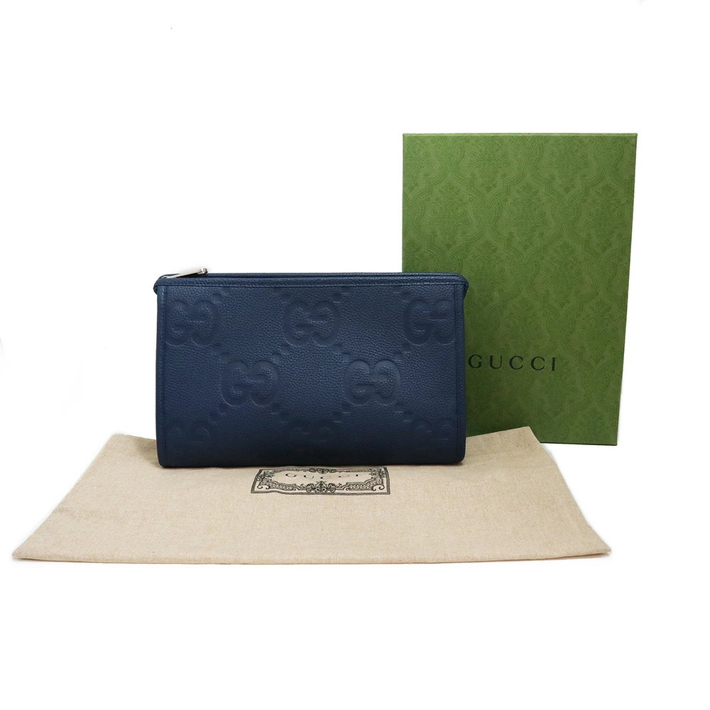 Gucci Jumbo GG Clutch Shoulder Clutch Bag Leather Blue - Picture 2 of 10